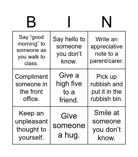 Acts of Kindness Bingo - 2025 Bingo Card