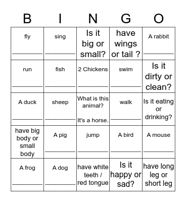 animal's family 动物的家在 on the farm 农场 HF1A Bingo Card