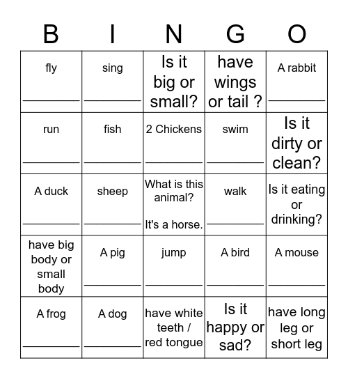 animal's family 动物的家在 on the farm 农场 HF1A Bingo Card