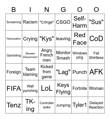 Gamer Rage Bingo Card