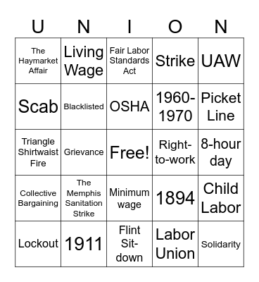 Labor History Bingo Card
