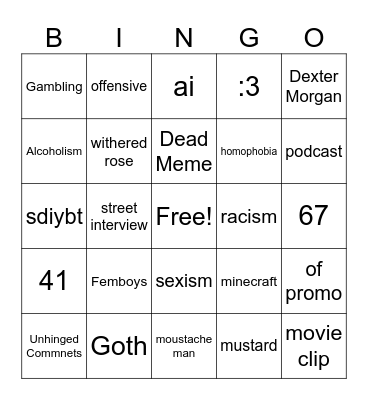 instagram reels bingo Card