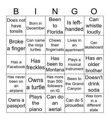 FIND SOMEONE WHO... Bingo Card