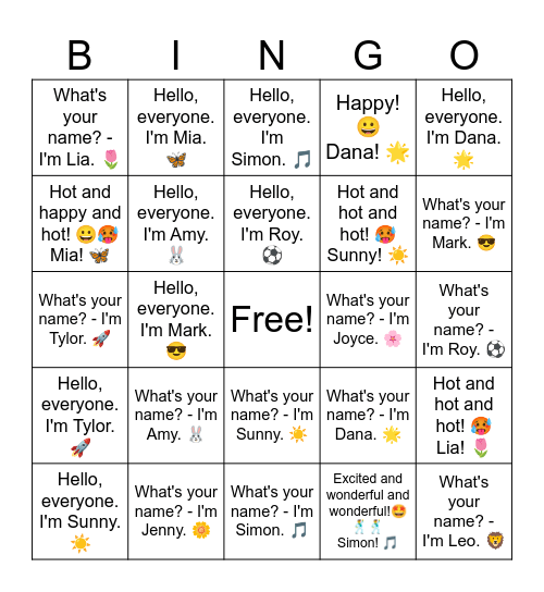 B1 L1 2A What's your name? Bingo Card