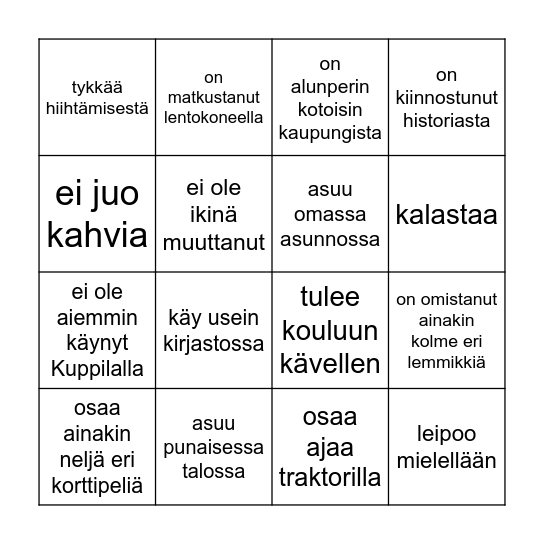 Etsi joku joka... Bingo Card