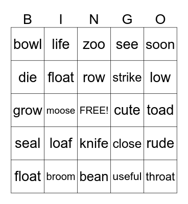 Summer Camp Vocabulary Bingo Card