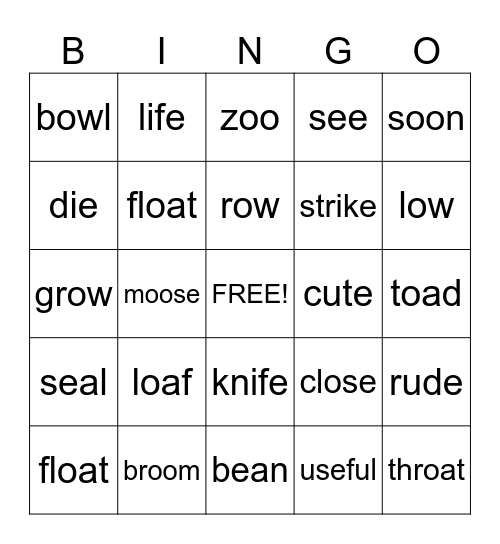 Summer Camp Vocabulary Bingo Card