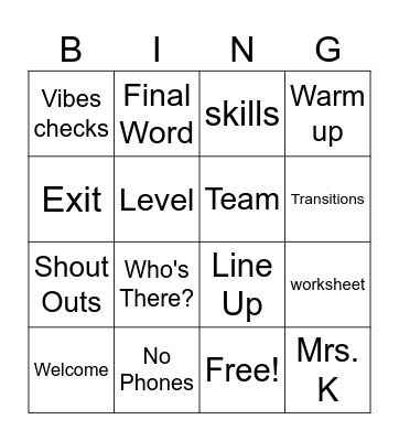 1st day of School Bingo Card