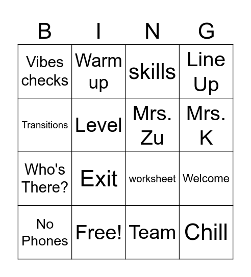 1st day of School Bingo Card