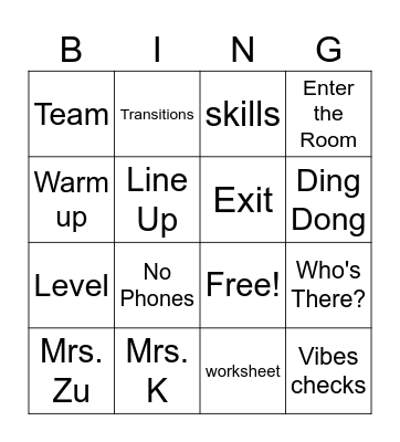 1st day of School Bingo Card