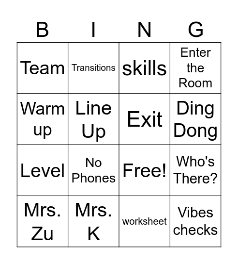 1st day of School Bingo Card