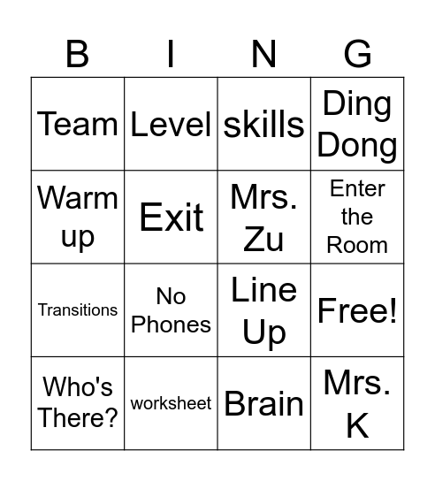 1st day of School Bingo Card