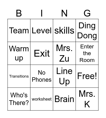 1st day of School Bingo Card