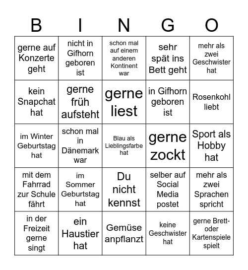 Suche jemanden, die/der Bingo Card