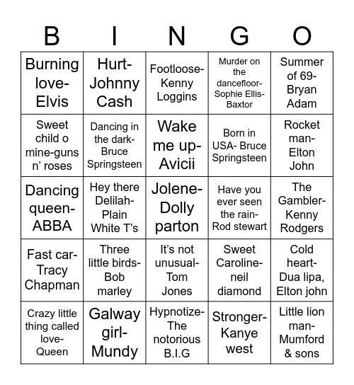 MUSIC BINGO Card