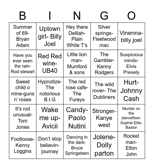 MUSIC BINGO Card