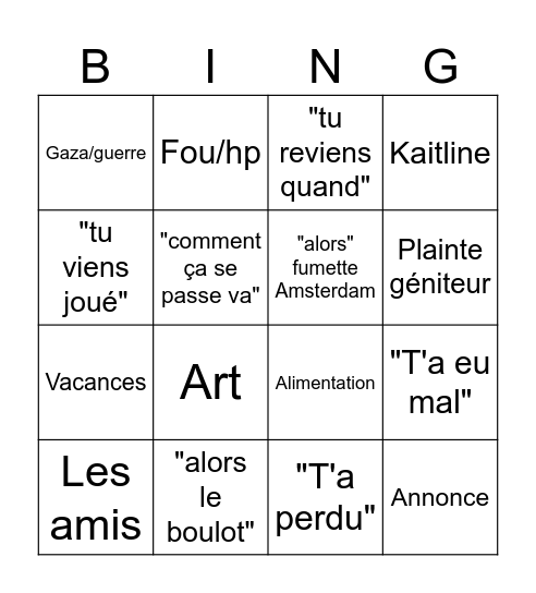 Family reunion Bingo Card