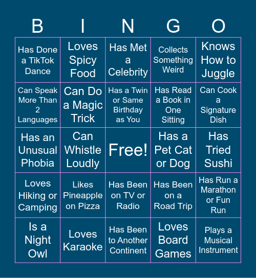 Friendship Bingo Card