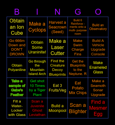 Subnautica Bingo Card