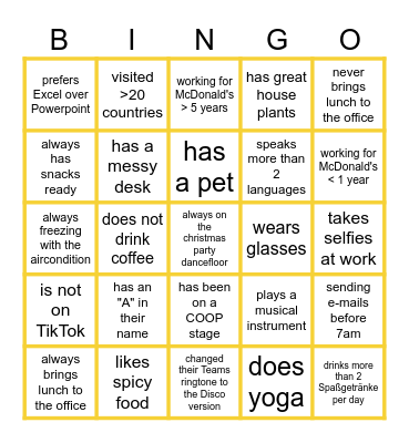 Team Bingo Card