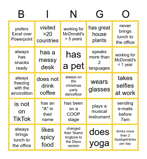 Team Bingo Card