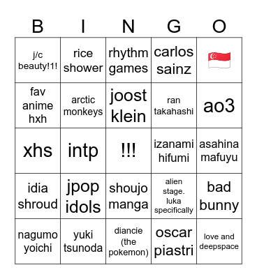wep wep Bingo Card