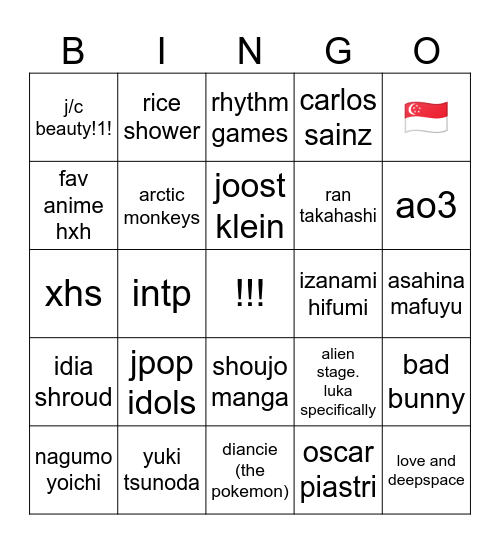 wep wep Bingo Card