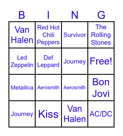 R&A/FFS Rock Anthem BINGO Card