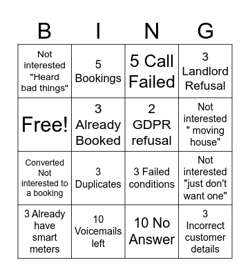 Call Gent Bingo Card
