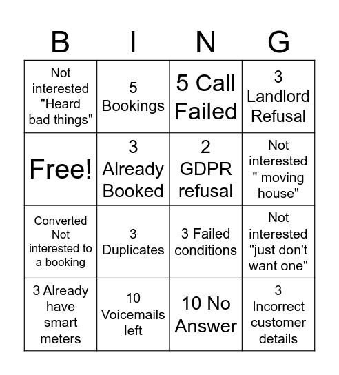 Call Gent Bingo Card