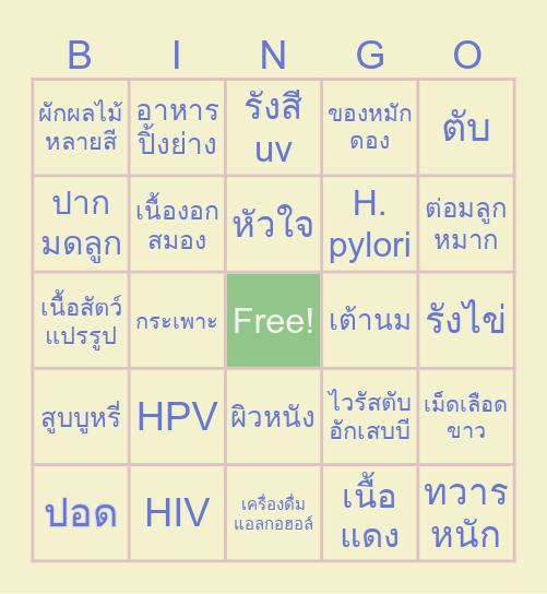 CANCER Bingo Card
