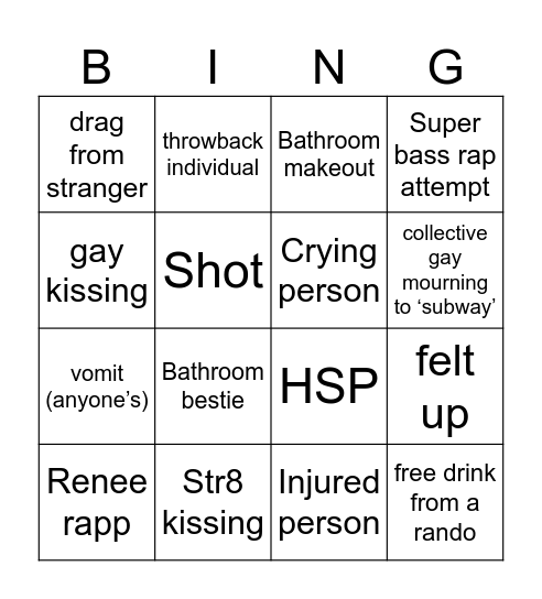 yahyahs Bingo Card