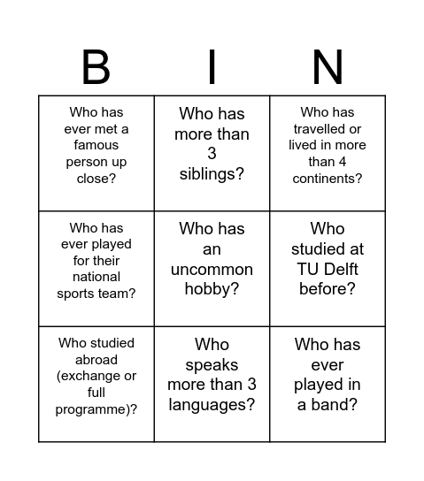 Bingo Bridging Bingo Card