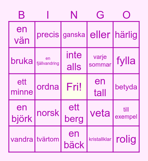 Trampolin 5 St. 2 Lovis går på tur Bingo Card