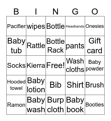 Rylee Baby Shower Gift  Bingo Card