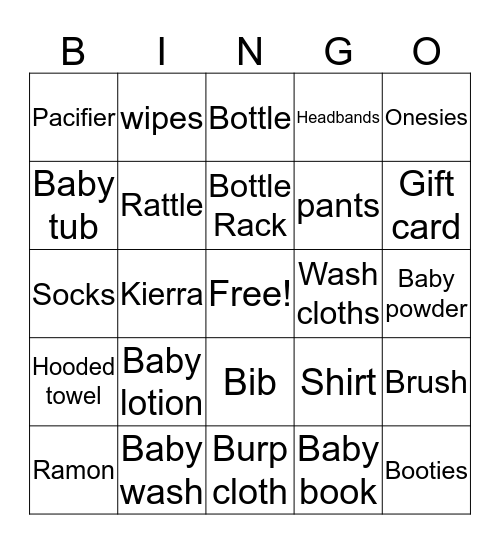 Rylee Baby Shower Gift  Bingo Card