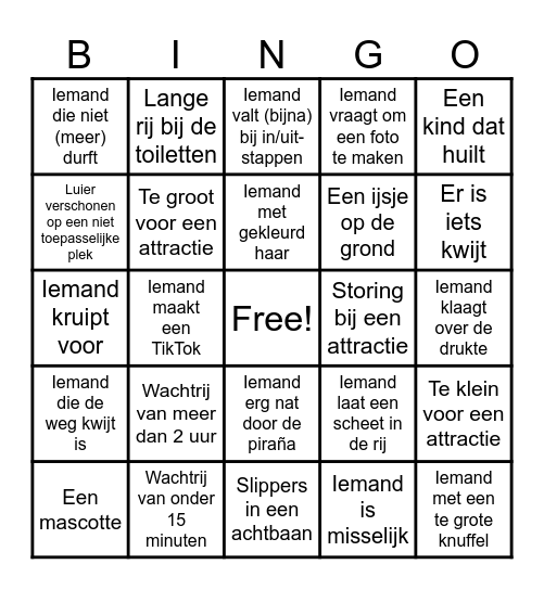 Efteling Bingo Card