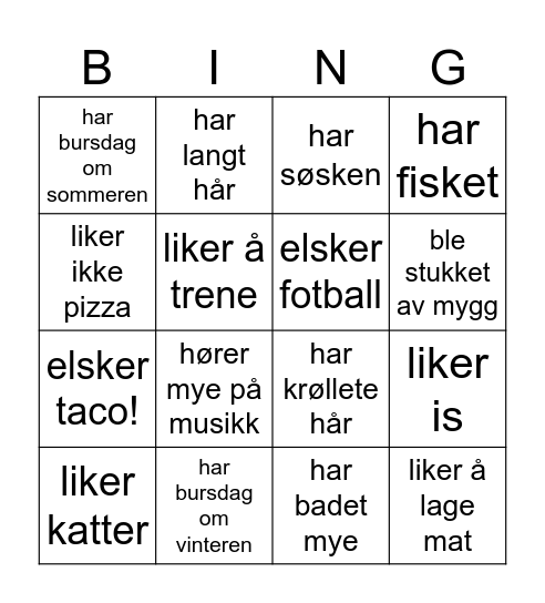 Bli kjent! Bingo Card