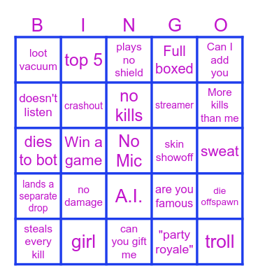 FORTNITE Random Duos Bingo Card