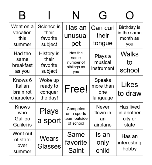 High School Classmate Bingo Card