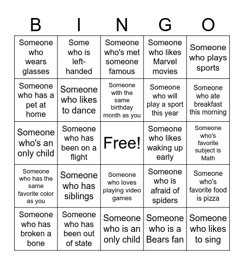Human Bingo Card