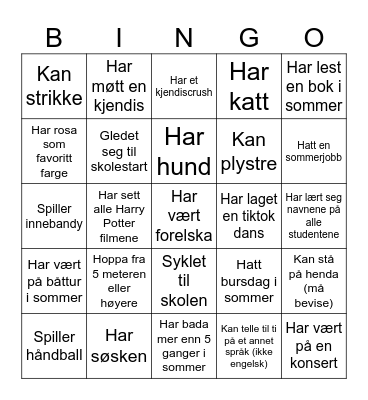 Vennebingo! Bingo Card