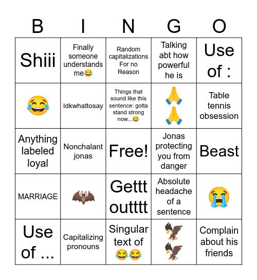 Johnny Boy Speech Program Bingo Card