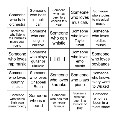 Musician Bingo Card