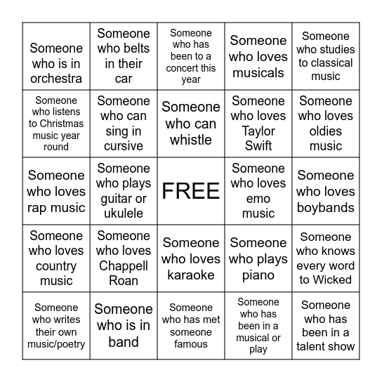 Musician Bingo Card