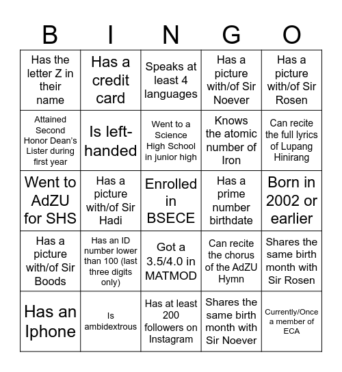 Untitled Bingo Card