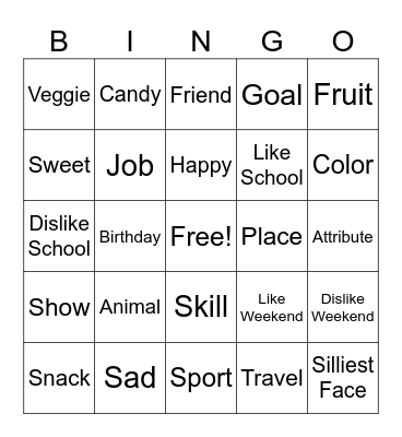 A Few of my Favorites... Bingo Card