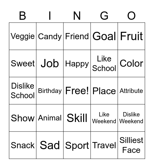 A Few of my Favorites... Bingo Card