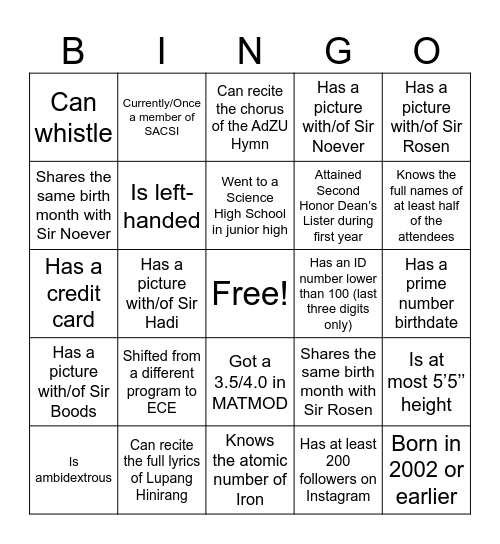 Untitled Bingo Card