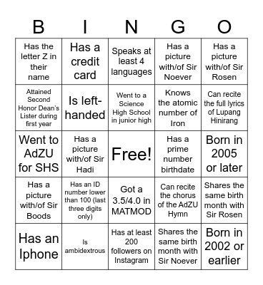 Untitled Bingo Card